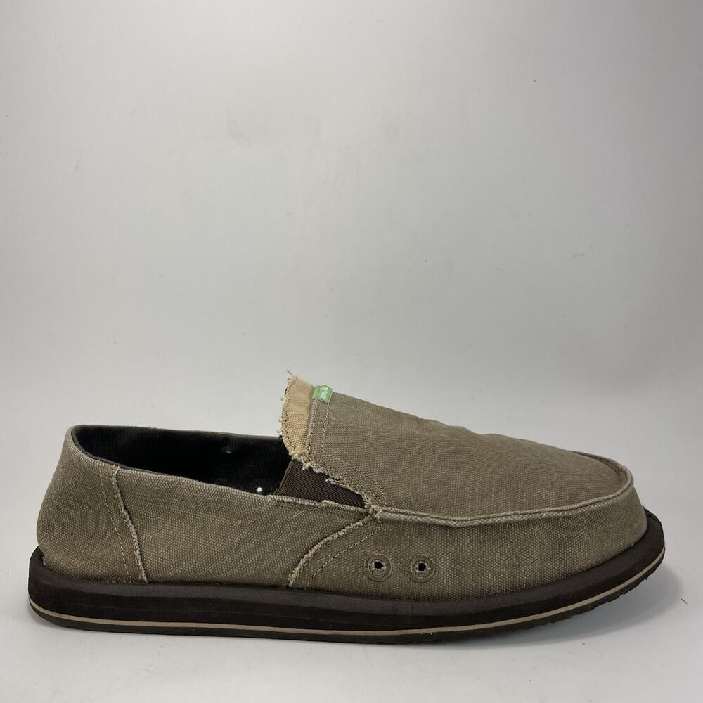 Sanuk Sidewalk Surfers Mens Size 10 Tan Canvas Slip On Casual Shoes Khaki